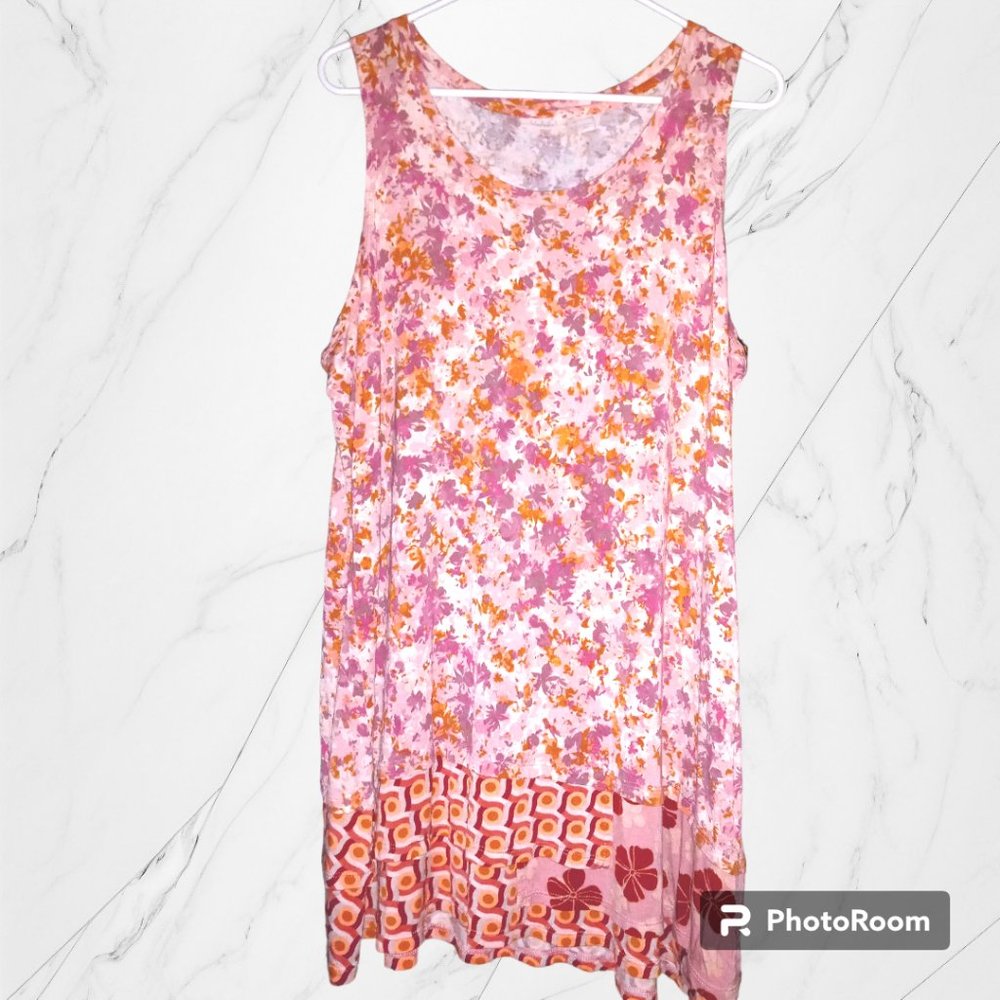 Like New Pink Contrast LOGO Tunic Tank By Lori Goldstein Size XL